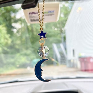 Moon and Star Sun Catcher, Rear View Mirror Accessories, Celestial Window Decoration, Car Accessories, Moon and Star Rearview Mirror Charm
