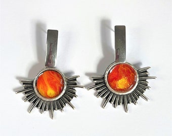 Sun Charm Dangle Earrings, Fluid Art, Abstract Jewelry