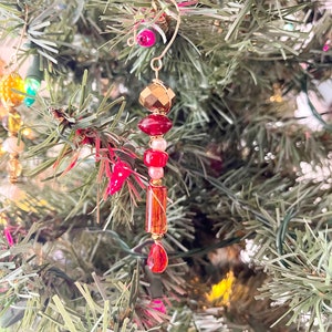 Beaded Icicle Ornament, Gold & Orange Christmas Decor