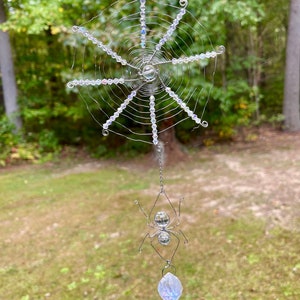 Spiderweb Suncatcher, Wire Wrapped Spiderweb Suncatcher, Halloween Suncatchers, Window Decoration, Wire Wrapped Crystal Beaded Spider