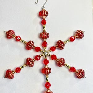 Red Snowflake, Beaded Snowflake, Snowflake Ornament, Christmas Decorations, Christmas Ornaments, Snowflake Decorations, Window Decoration