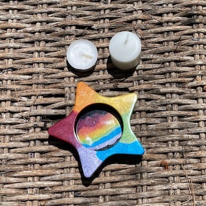 Star Candle Holder, Votive and Tealight Candle Holder, Rainbow Resin Candle Holder, Resin Candle Holder, Resin Rainbow Star Candle Holder,
