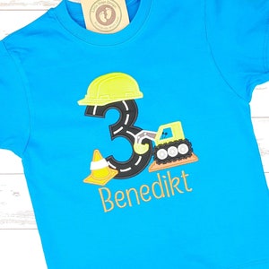 Bagger Geburtstsgasshirt Kinder / Mini Bauherr / Bauarbeiter T-shirt / Personalisierbar mit Zahl und Name / Geburtstag Junge Shirt T-shirt Aqua