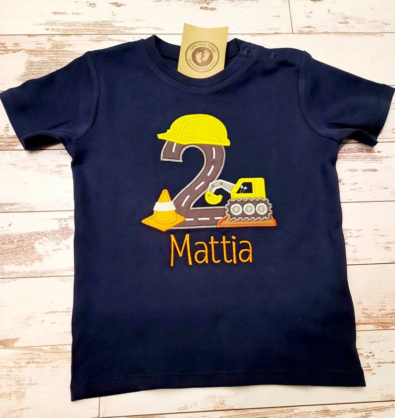 Bagger Geburtstsgasshirt Kinder / Mini Bauherr / Bauarbeiter T-shirt / Personalisierbar mit Zahl und Name / Geburtstag Junge Shirt Bild 5