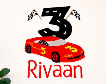 Embroidered racing car birthday shirt for children, birthday shirt boy, customizable with number and name