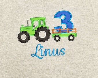 Besticktes Traktor Geburtstagsshirt für Kinder, Geburtstagsshirt Junge, personalisierbar mit Zahl und Name