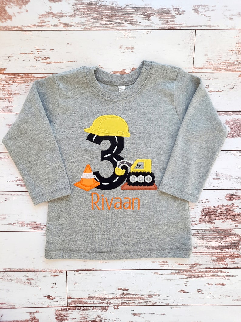 Bagger Geburtstsgasshirt Kinder / Mini Bauherr / Bauarbeiter T-shirt / Personalisierbar mit Zahl und Name / Geburtstag Junge Shirt Bild 7