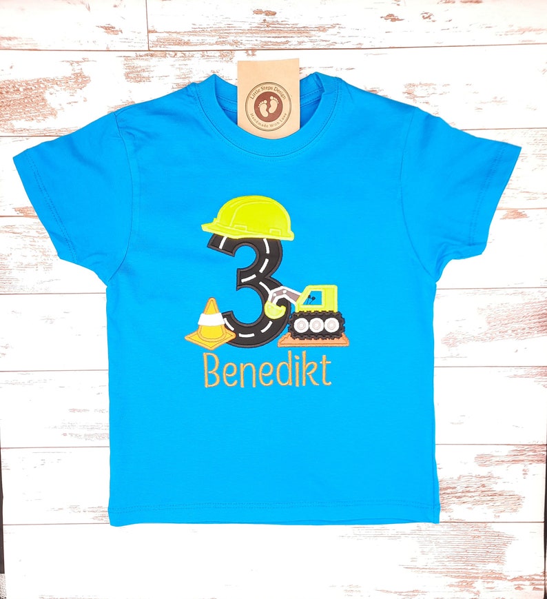 Bagger Geburtstsgasshirt Kinder / Mini Bauherr / Bauarbeiter T-shirt / Personalisierbar mit Zahl und Name / Geburtstag Junge Shirt Bild 4