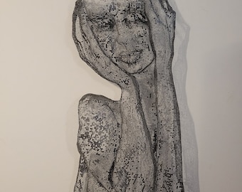 Woman Face and Body Sculpture, Wire Mesh Wall Art, 3D Metal Artwork Wall Hanging, Iron Mesh Modern Statue, Contemporary Wall Art