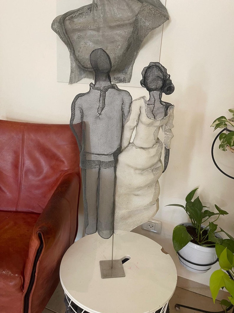 Wedding Couple Metal Wall Art, Large 3D Tabletop Wire Sculpture, 50th ...