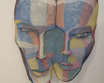 3D Wire Face Sculpture, Iron Mesh Wall Art, Pair Face Mask, Metal Art for Valentine's Day