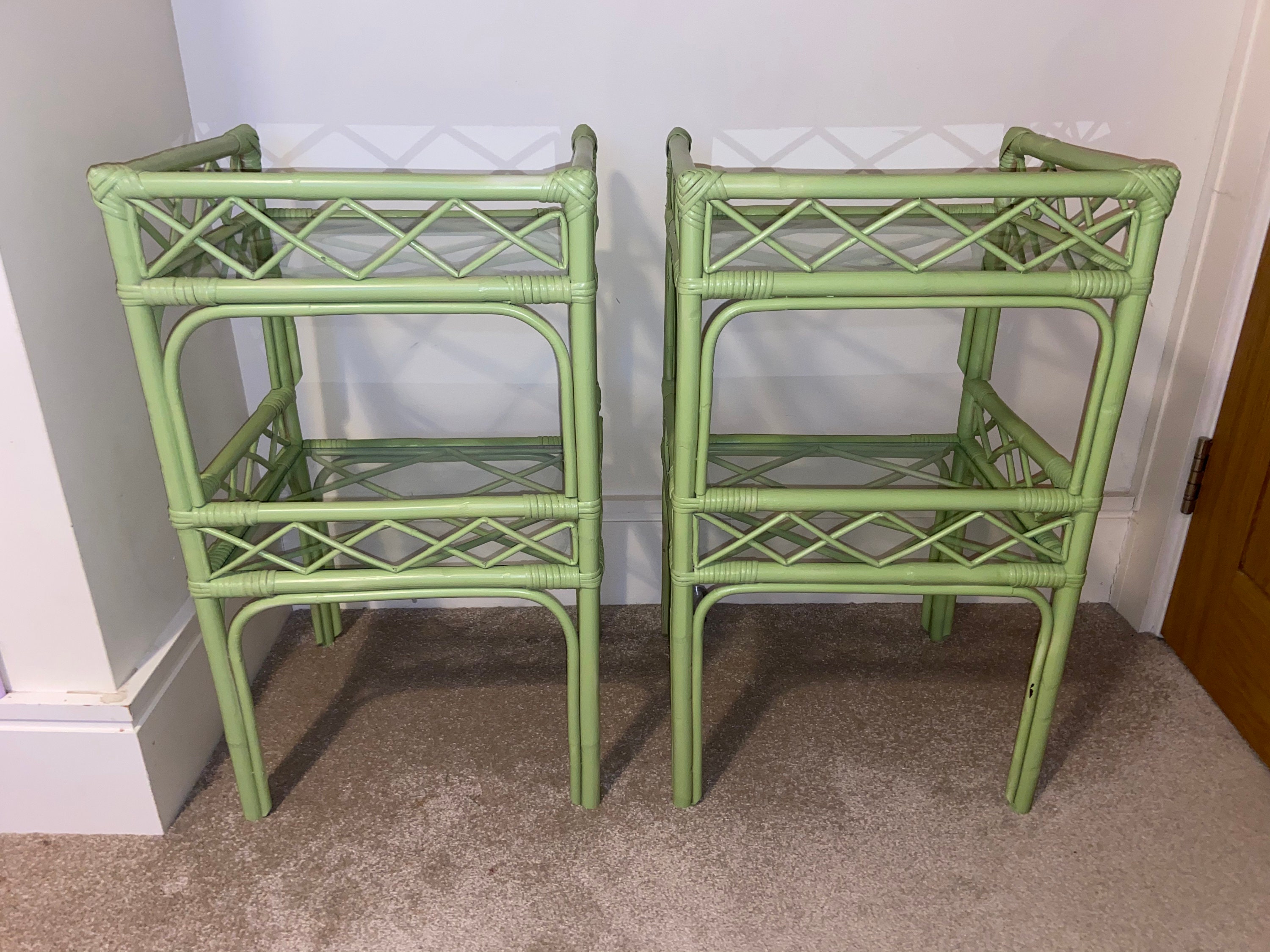 Pair of Bamboo Bedside Tables Green Etsy