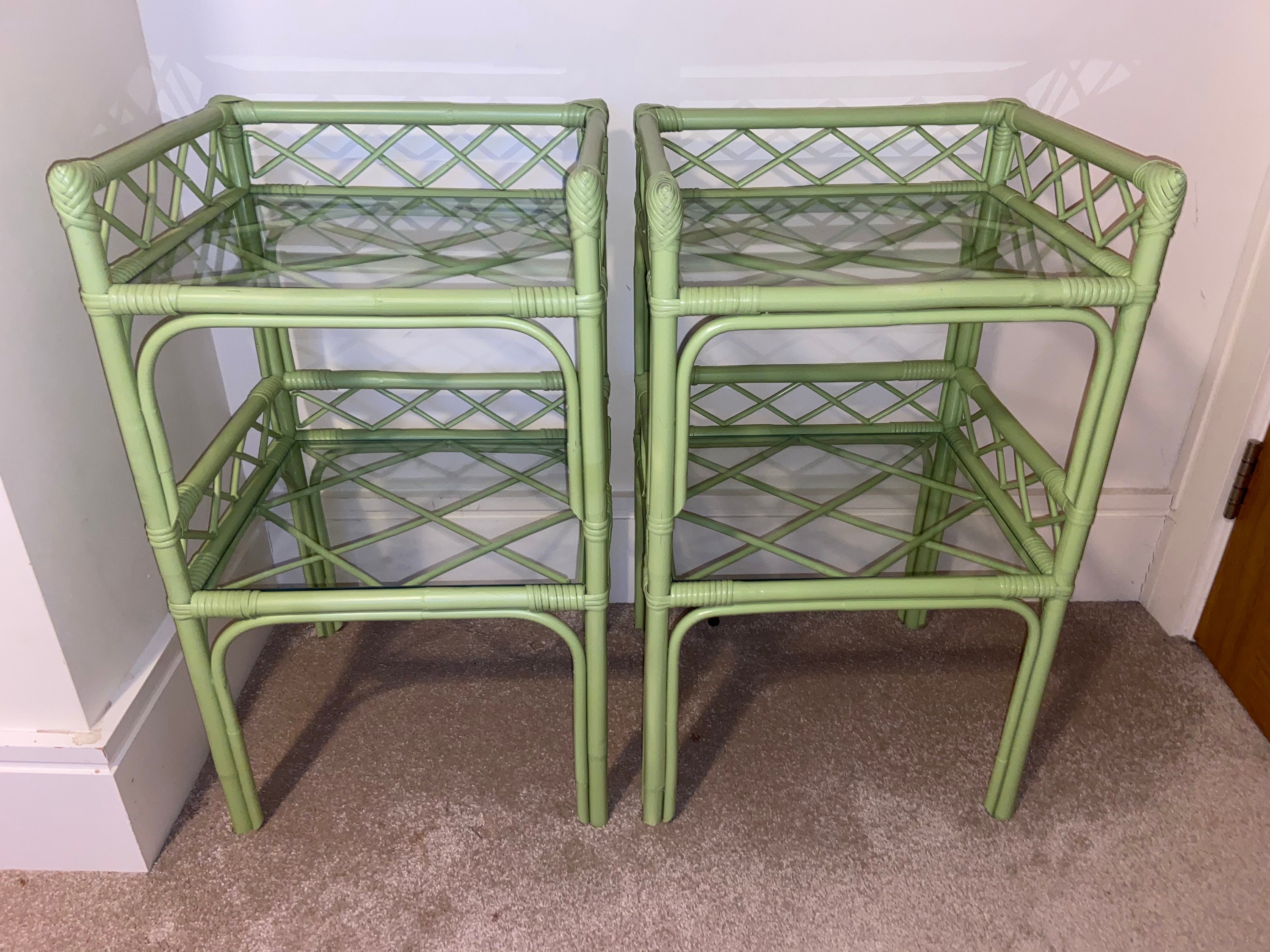 Pair of Bamboo Bedside Tables Green Etsy