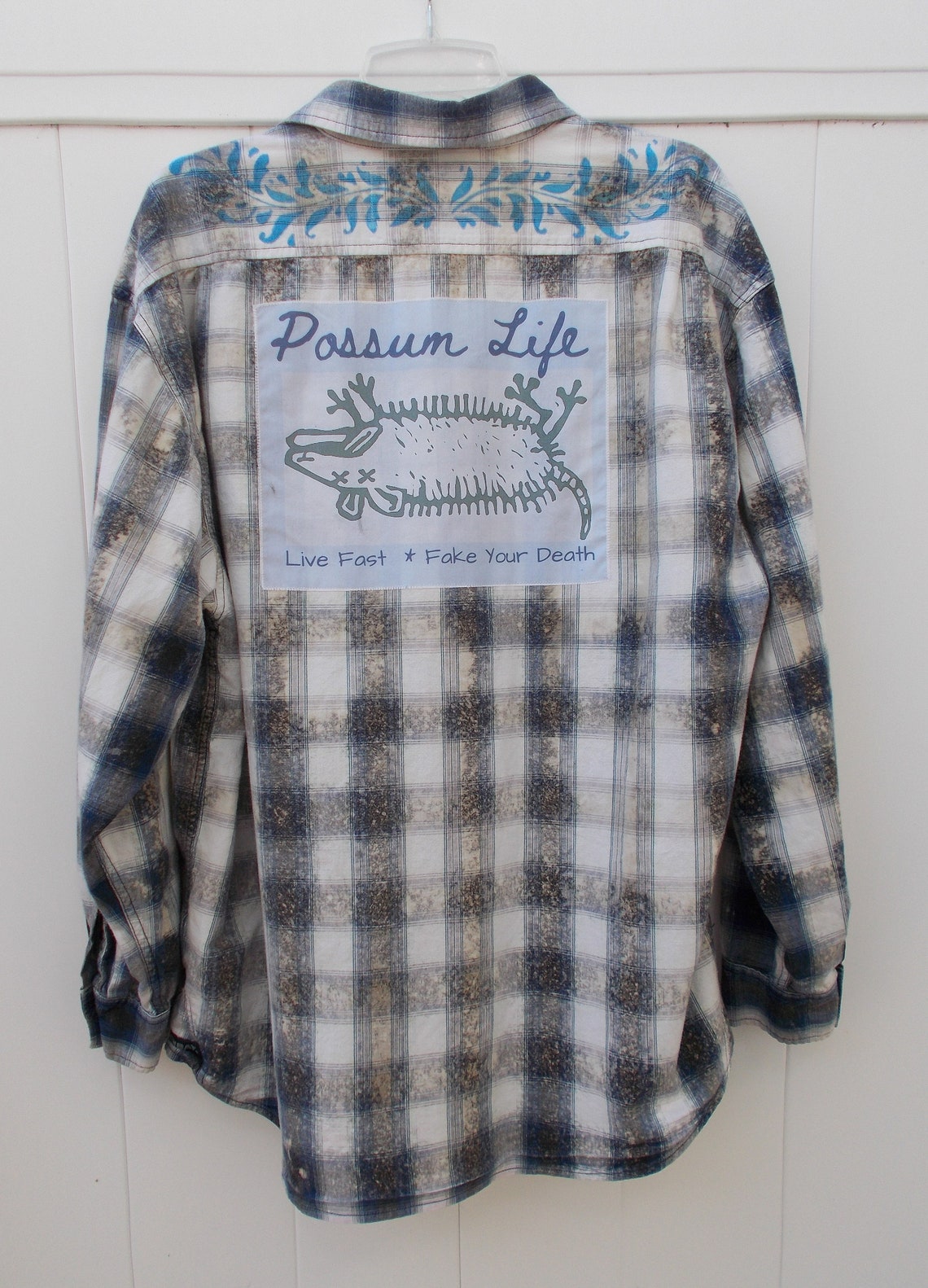 Distressed flannel shirt with back patch quote salt washed Etsy