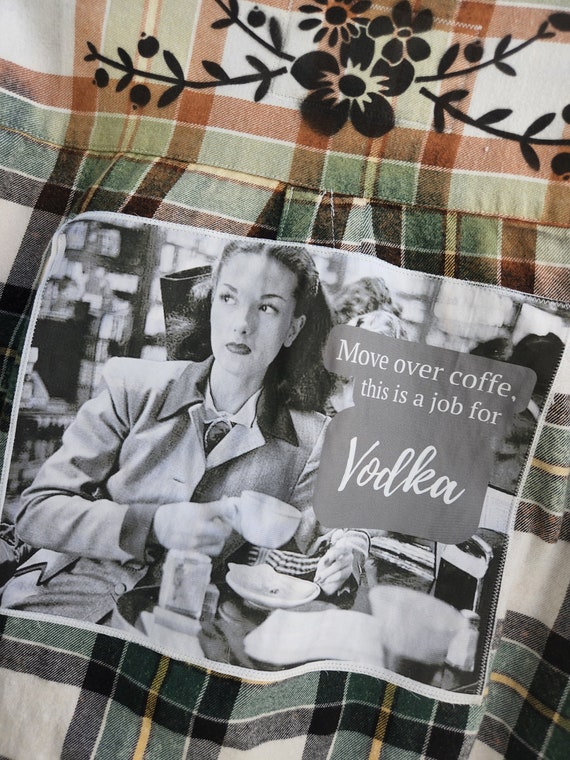 Distressed Flannel Shirt With Back Patch Quote Acid Washed Etsy