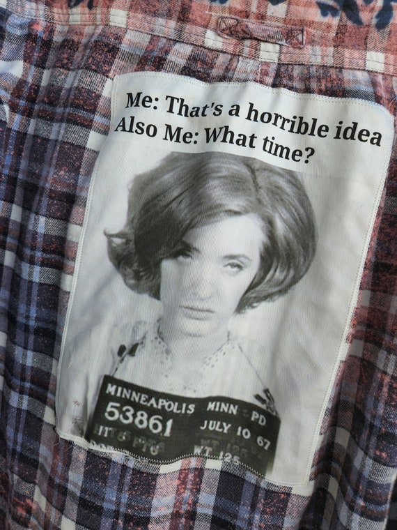 Distressed Flannel Shirt With Back Patch Quote Acid Washed Etsy