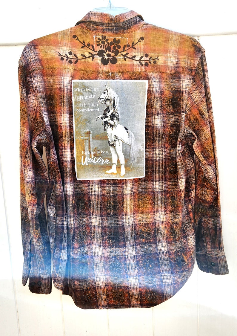 Distressed Flannel Shirt With Back Patch Quote Salt Washed Etsy