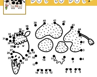 Kids connect Dot to Dot game cute cow