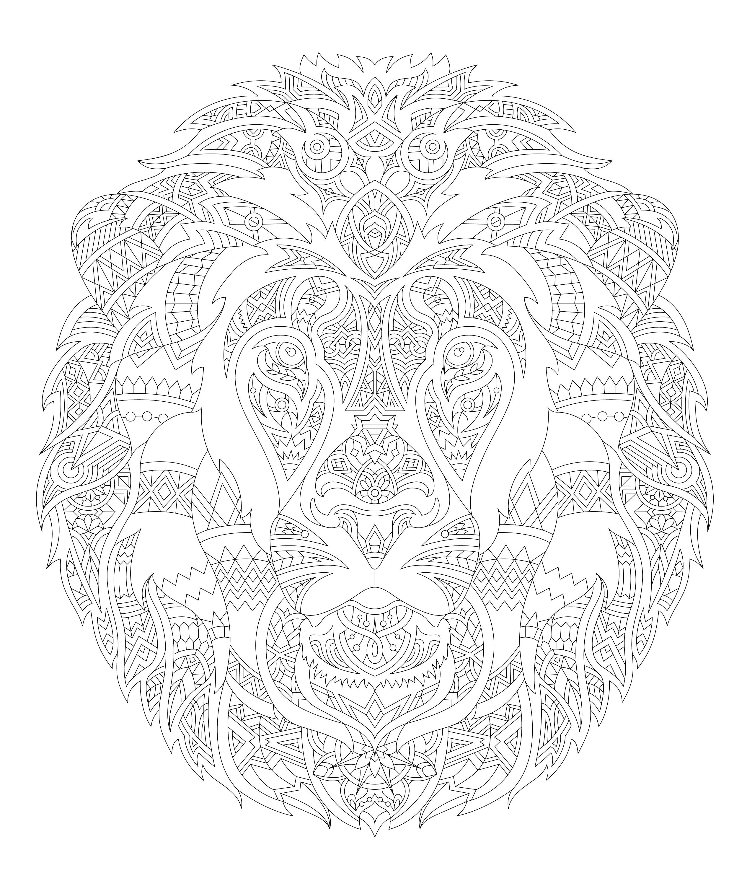 Dibujo para colorear de Lion mandala adult detailed hard level - Etsy México