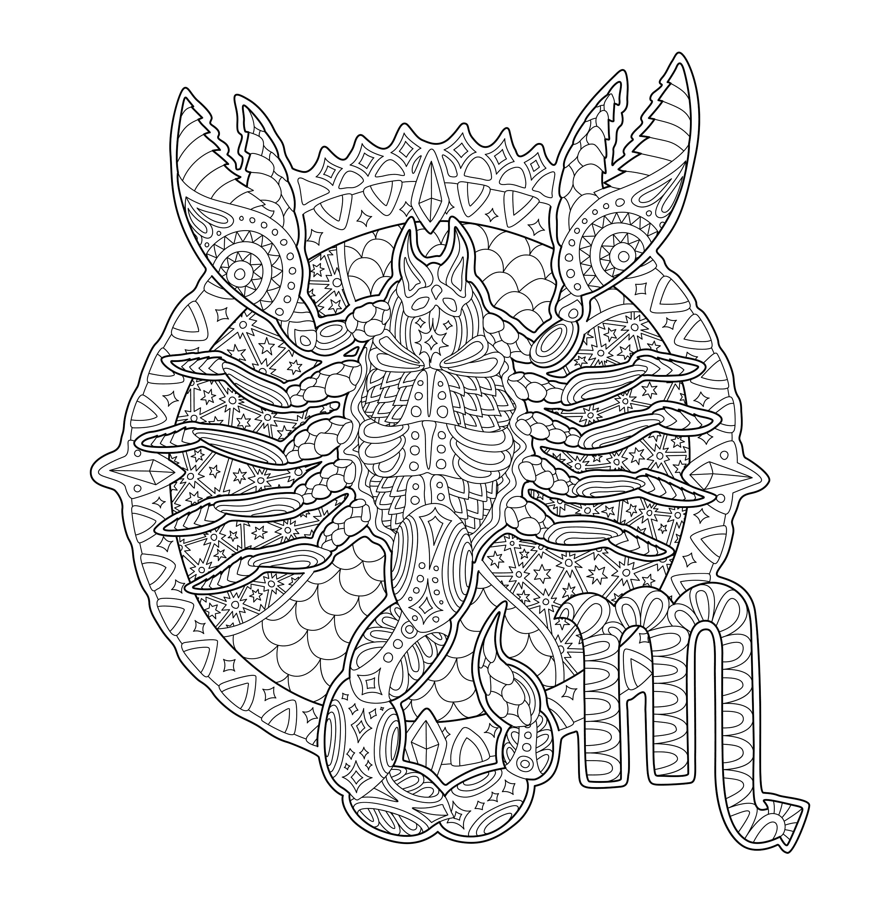 Scorpio Zodiac Digital Printable Coloring Page Medium Difficulty - Etsy