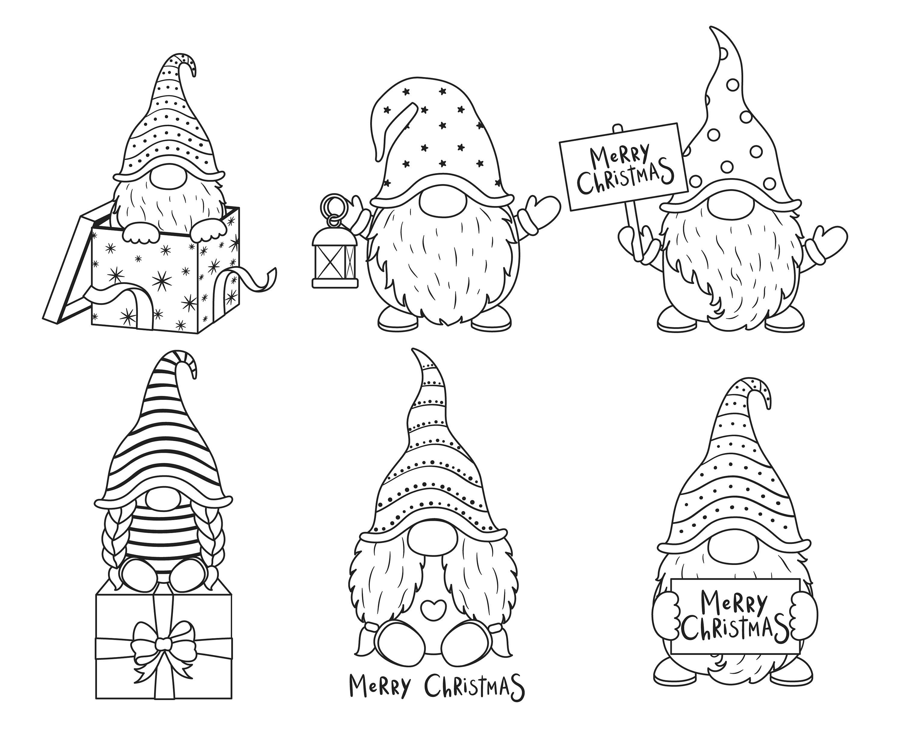 Cute Christmas Dwarf Gnomes Coloring Book 6 Pages 