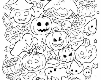 Happy Halloween Cute Ghost Pumpkin Coloring Page