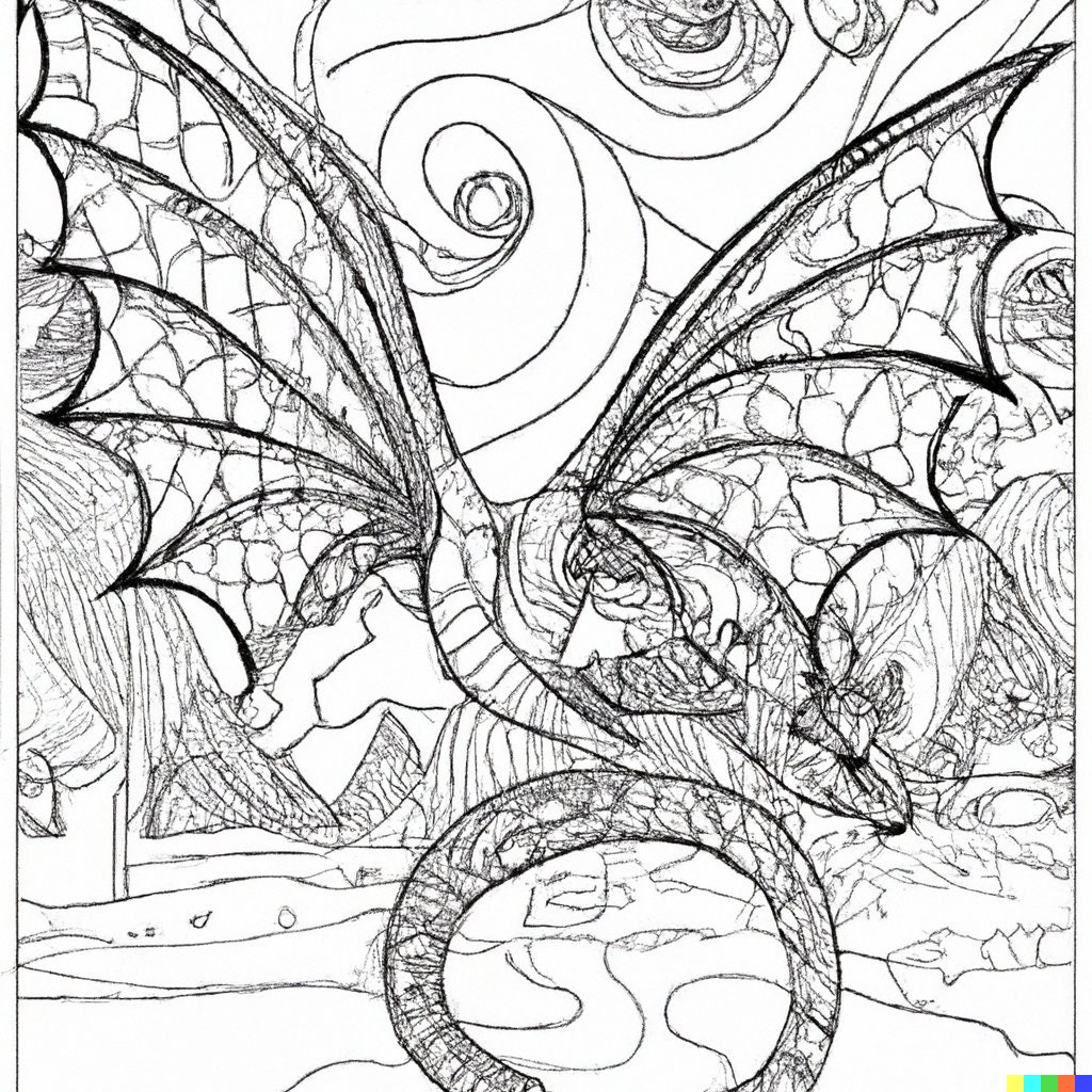 Psychadelic Trippy Dragon and Dragonland Digital Printable Coloring ...