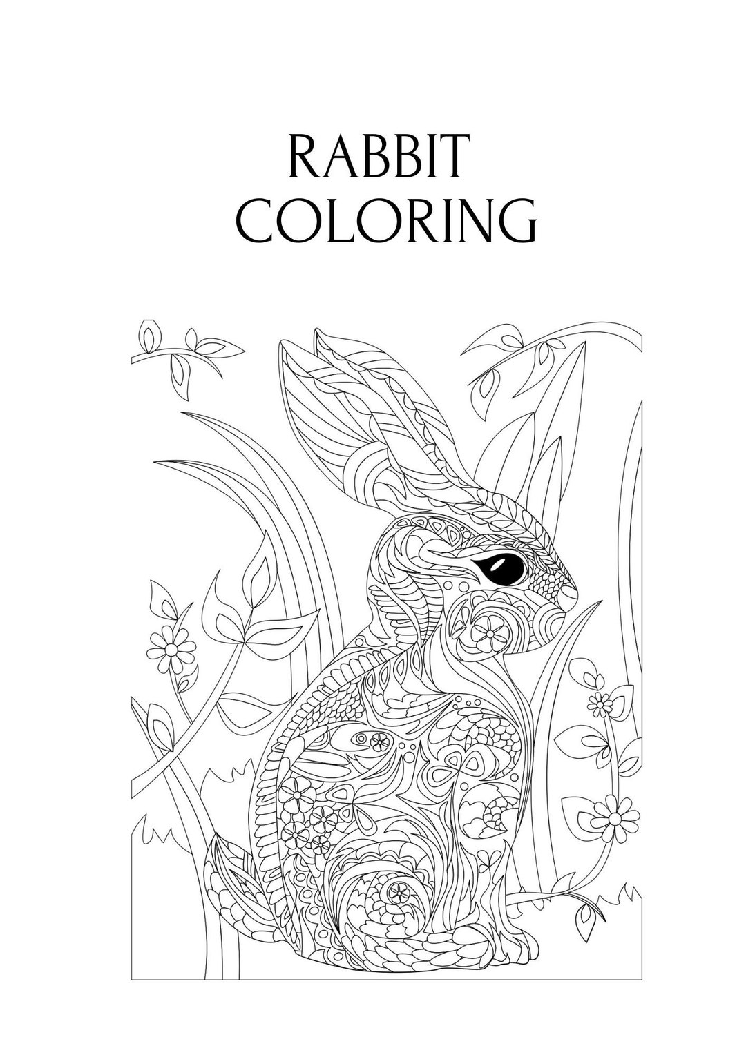 Rabbit Printable Digital COLORING PAGE, Easter Coloring Book, Digital ...