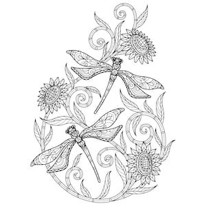 Digital Printable Beautiful Dragonfly Coloring Pages Medium Difficulty details 3 pages image 3