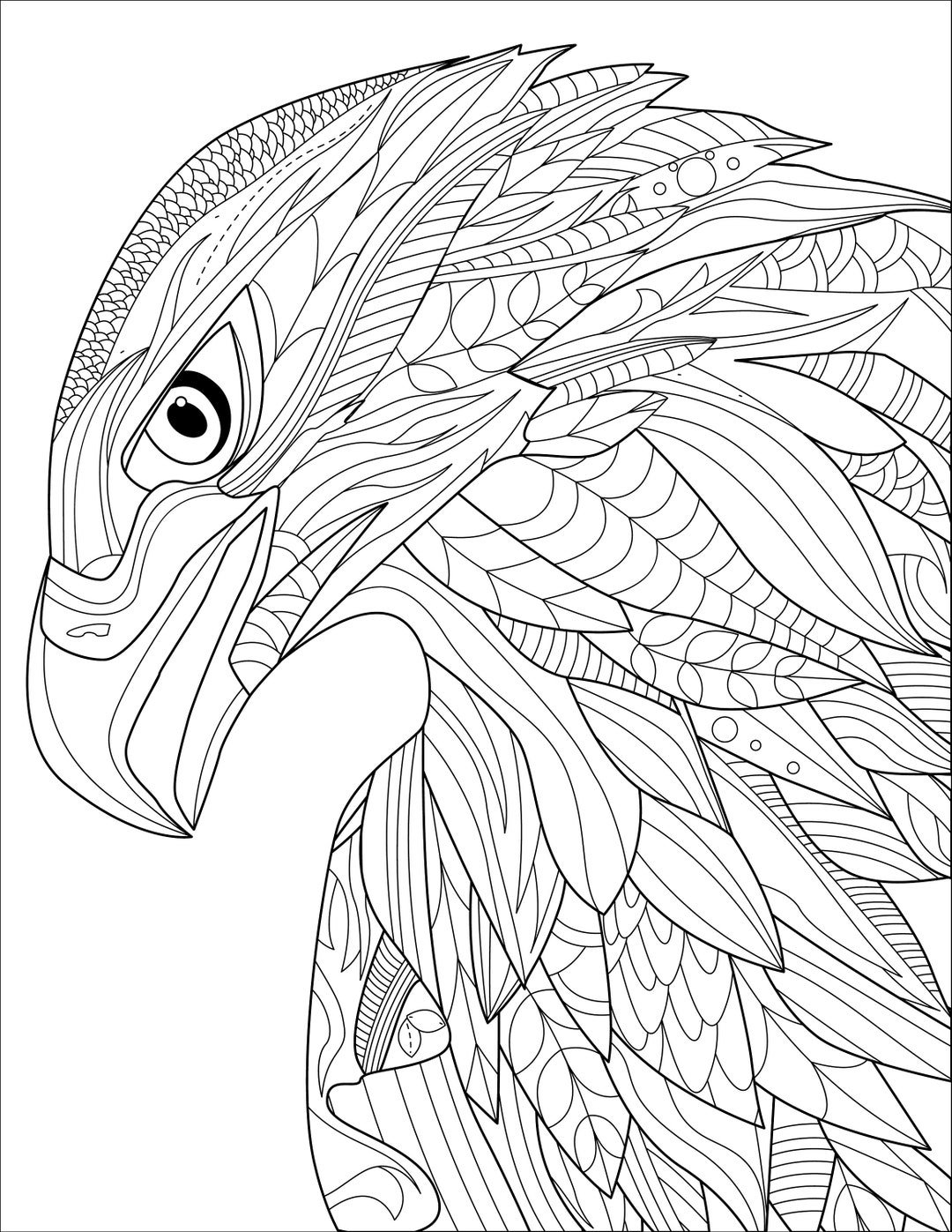 Eagle Head Digital Printable Coloring Page Medium Difficulty - Etsy