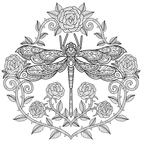 digital printable beautiful dragonfly coloring pages medium etsy