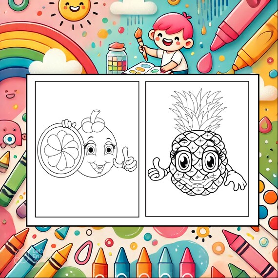 Fruits Coloring Book for Kids: 14 Fun Printable Pages (Digital PDF)