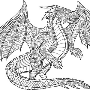 Dragon Digital Printable Coloring Page Medium Difficulty