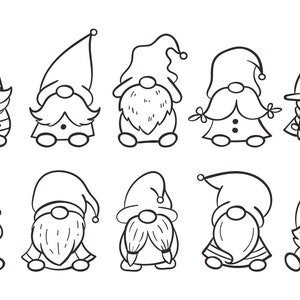 Digital Printable Cute Christmas Dwarf Gnomes Coloring Book (10 pages)