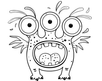 Easy digital printable coloring book for kids CUTE MONSTERS (6 pages)