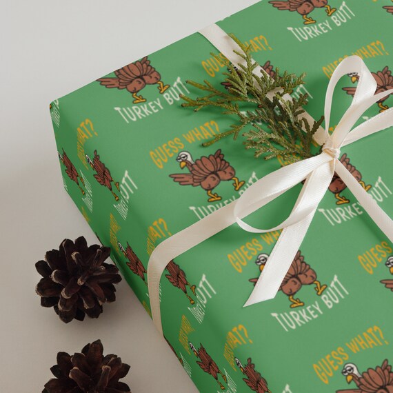 Humorous Turkey Butt Gift Wrapping Paper Green Matte Finish 