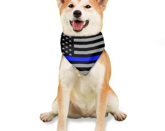 Thin Blue Line Flag Pet Bandana –  Pet Accessory Showcasing Police Pride (Free US Shipping)
