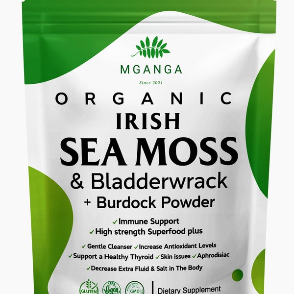 Organic Irish Sea Moss & Bladderwrack plus Burdock Powder Dr. Sebi High Potency UK Made Alkaline Supplements