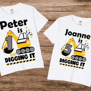 Personalised Birthday T-shirt | Digger | Construction | T-shirt | Personalised Birthday Gift | Boys Birthday Shirt | Girls Birthday Shirt