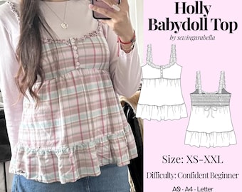 Holly Babydoll Top Sewing Pattern | Ruffle Cami Top | XXS–2XL PDF