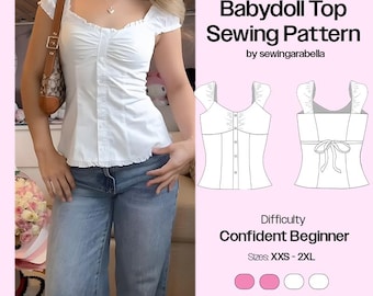 Babydoll Top Sewing Pattern | Fitted Blouse with Puff Sleeves (PDF Pattern)