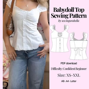 Babydoll Top Sewing Pattern | Coquette Fitted Blouse Sewing Pattern | Sizes XXS - 2XL