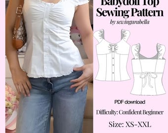 Babydoll Top Sewing Pattern | Coquette Fitted Blouse Sewing Pattern | Sizes XXS - 2XL