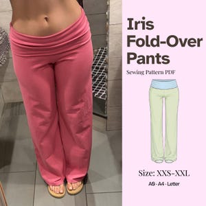 Patrón de costura para pantalones Iris Fold Over / Leggings Fold Over / Patrón de costura para principiantes para pantalones de yoga / Tallas XXS–2XL PDF