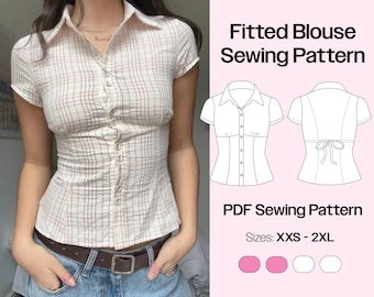 Fitted Button-Up Blouse Sewing Pattern | XXS-2XL (PDF Pattern)