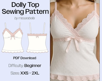 Modello di cucito per top in pizzo Dolly / Modello di cucito per top canotta Coquette / Taglie XXS - 2XL