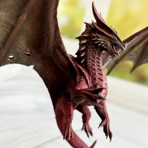 Red Dragon - Painted Figure - Wingspan 280 mm, Height 155 mm - Fantasy Creature Figure - Resin Dragon Statue