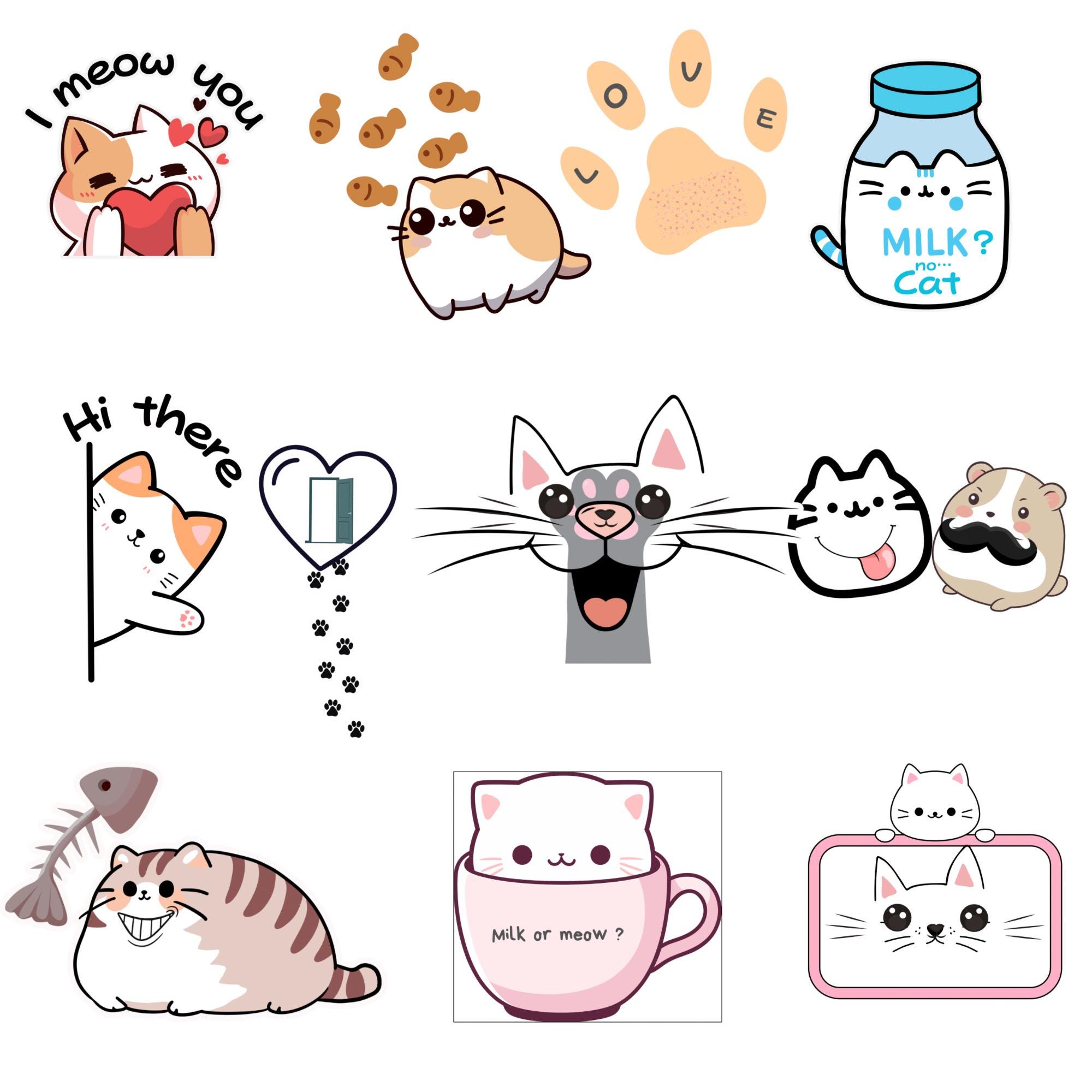 Cute Cat Stickers PNG Bundle | Kawaii Cat Planner Stickers | Printable ...