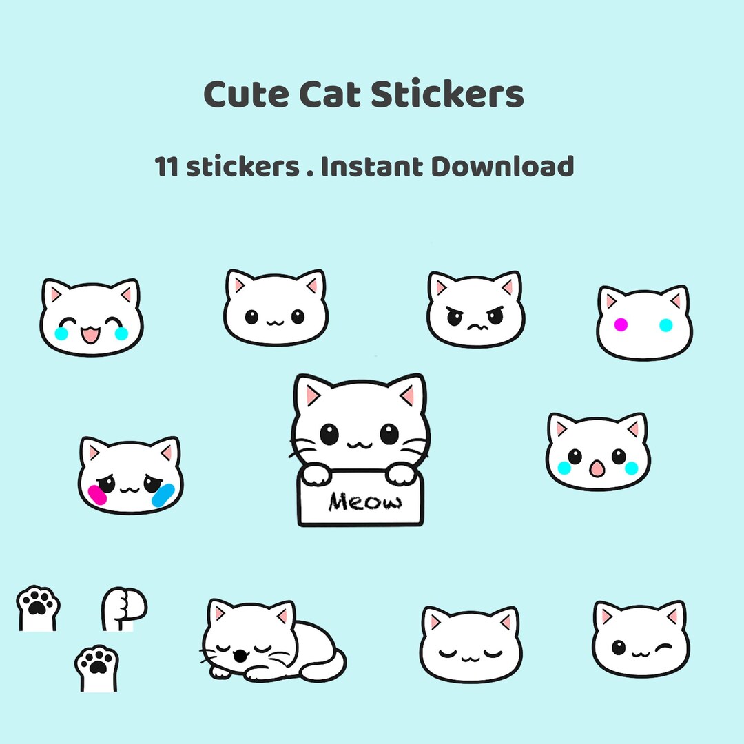 Cute Cat Stickers PNG Bundle | Kawaii Cat Planner Stickers | Printable ...