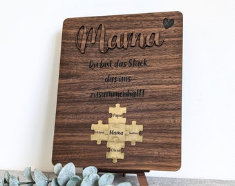 Mom Puzzle Mother's Day Gift from Kids Husband Custom Engraved Wooden Sign Piece that holds us together